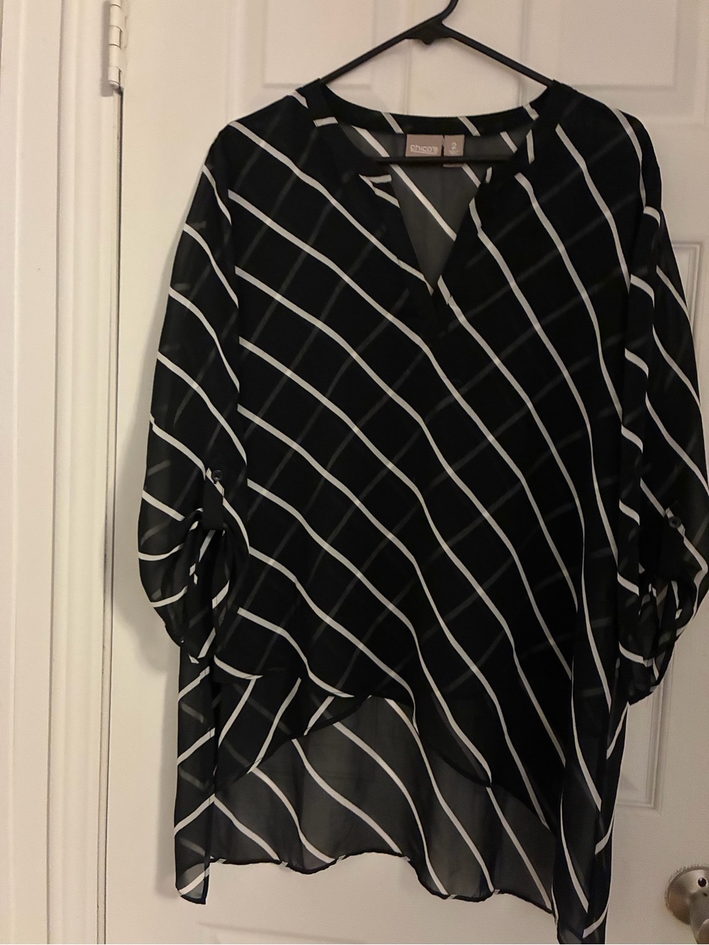 Chico's Black and White Diagonal Stripe Tunic